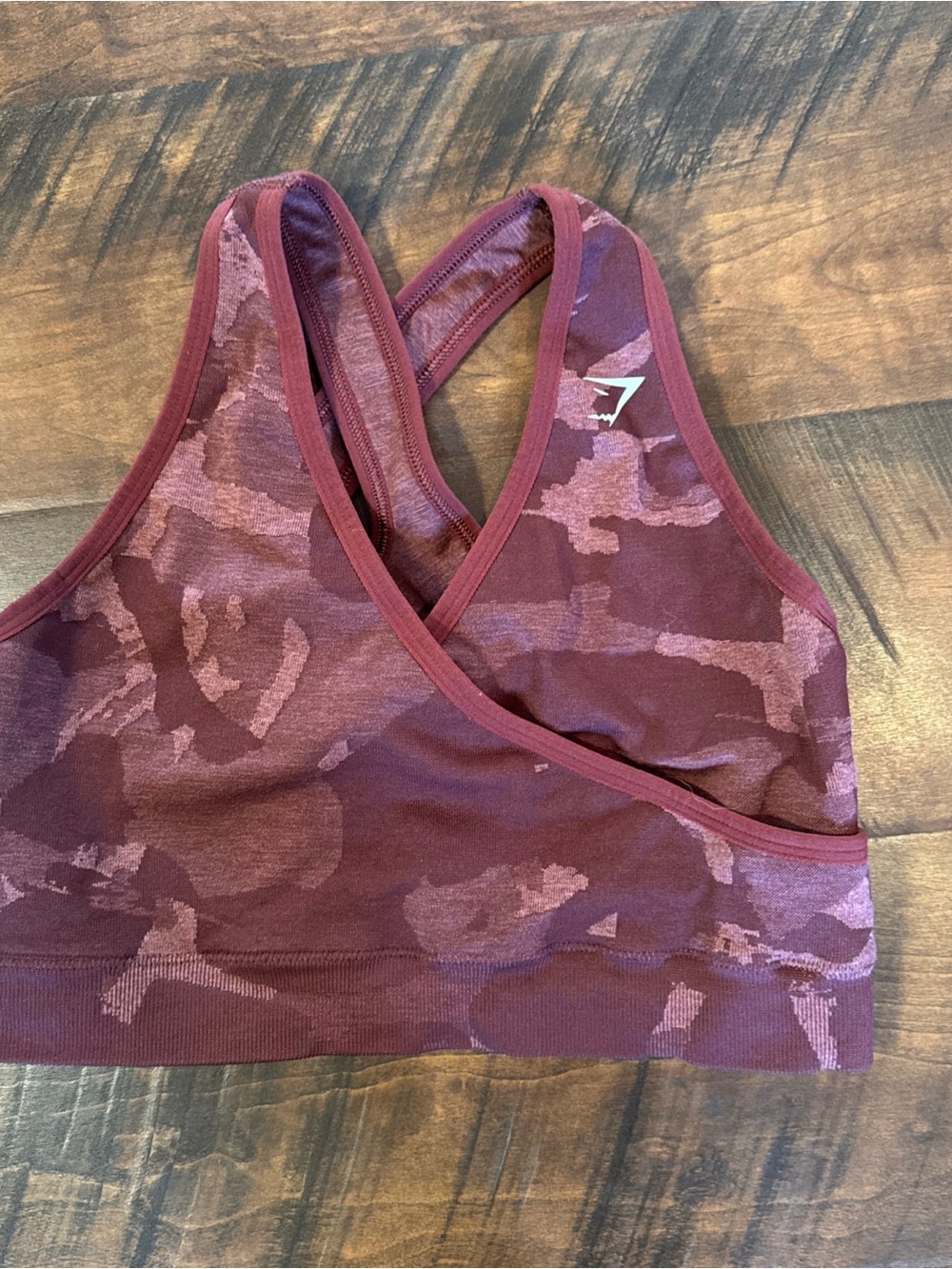 Gymshark Burgundy Camo Cross-Back Seamless Sports Bra size S